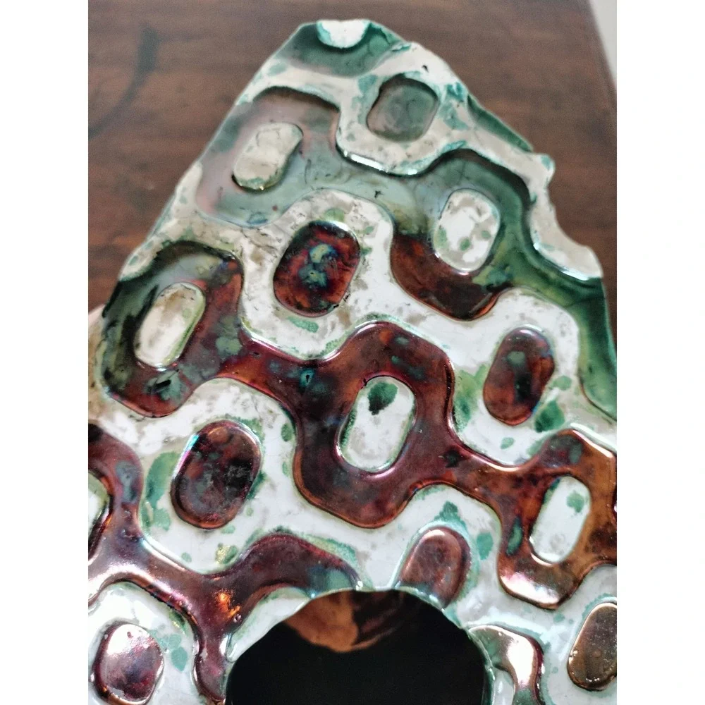 Signed Abstract Studio Art Pottery Sculptural Vessel Organic Glaze Vase 7.5